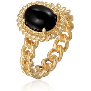 Elli PREMIUM Dames Ring Elli PREMIUM Ring Dames Eenzaam Klassiek Ketting Look met Onyx in 925 sterling zilver verguld