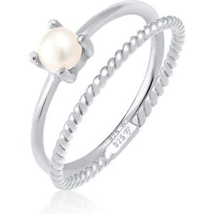 Elli PREMIUM Dames Ring Elli PREMIUM Ring Dames Gedraaid Set van 2 met zoetwater gekweekte parel in 925 sterling zilver