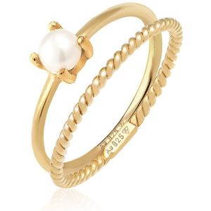 Elli PREMIUM Dames Ring Elli PREMIUM Ring Dames Gedraaid Set van 2 met zoetwater gekweekte parel in 925 sterling zilver
