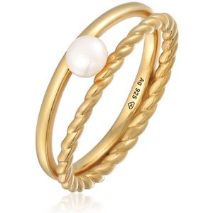 Elli PREMIUM - Süßwasserzuchtperle Modisch Kordel 925 Silber Ringe 1 ct Damen (59.99 € / 1 ct)
