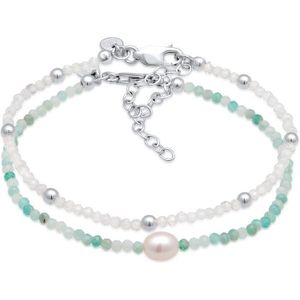 Elli PREMIUM - Mondstein Amazonit Süßwasserzucht Perle 2er Set 925 Silber Armbänder & Armreife 1 ct Damen (59.49 € / 1 ct)