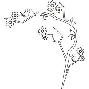 Indigos Muurtattoo/Muursticker - F83 abstract design/filigrane boom met mooie bloemen en vogels op de tak