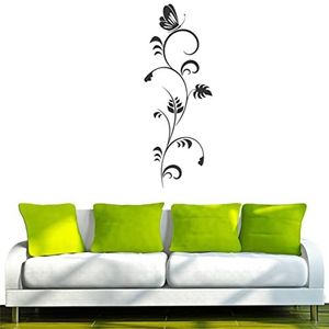 Indigos muurtattoo/muursticker - f82 abstract design/filigraan plans met gebogen takken en een mooie vlinder