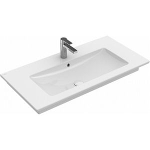 Villeroy en Boch Venticello meubelwastafel met wasbak midden met 1 kraangat doorgestoken 100x50cm (geschikt voor 3 kraangaten) met overloop wit