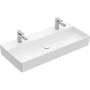 Villeroy & Boch Memento 2.0 wastafel 100x47 cm onderzijde geslepen met overloop met 2 kraangaten CeramicPlus, white alpin