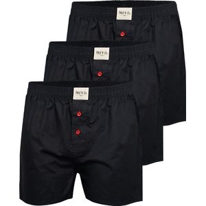 Phil & Co Wijde Boxershorts Heren Geweven Katoen Effen Zwart 3-Pack - Maat 4XL - Losse boxershort heren