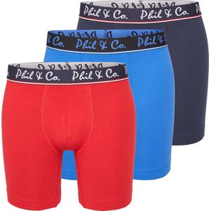 Phil & Co - Boxershorts - Blauw/Rood - 3-Pack - Lange Pijpen