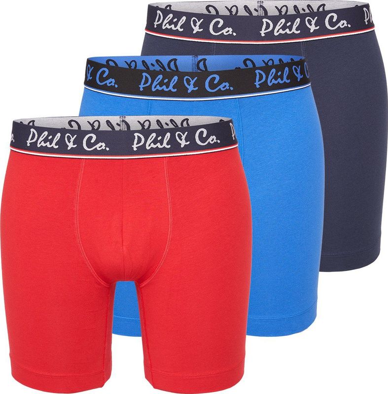 Phil & Co - Boxershorts - Blauw/Rood - 3-Pack - Lange Pijpen