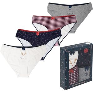 Happy Shorts Dames Kerst Slips Onderbroeken 4-Pack - Maat S