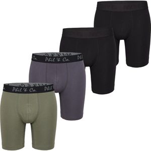 Phil & Co - Boxershorts - Groen/Zwart - 4-Pack - 95% Jersey Katoen, 5% Elastaan