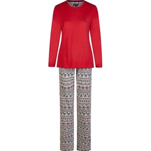 Happy - Shorts Dames - Pyjama Set - Rood - 100% Katoen, Lange Mouwen, Vrolijke Kerstprint