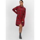 By Louise - Dames Pyjama Nachthemd - Rood/Blauw - Lang - Flanel