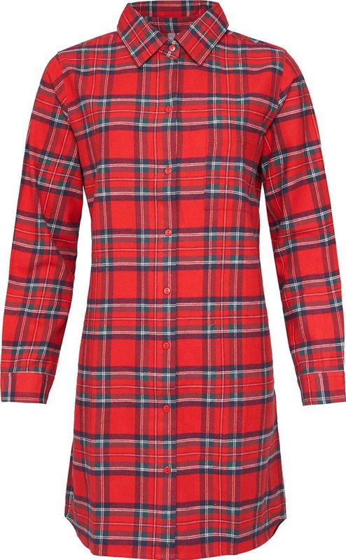 By Louise - Dames Pyjama Nachthemd - Rood/Blauw - Lang - Flanel