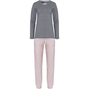 By Louise - Pyjama Set - Grijs/Roze - Dames - Katoen - Lange Mouwen