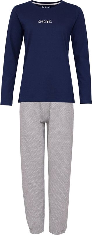By Louise - Pyjama Set - Donkerblauw / Grijs Gestipt - Dames - Katoen