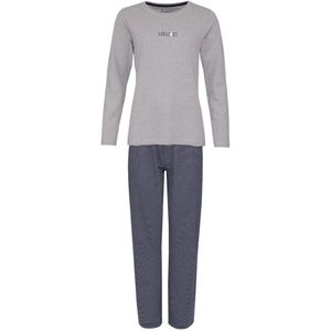 By Louise - Dames Pyjama Set - Grijs / Donkerblauw - Katoen - Inclusief Gratis Huissokken