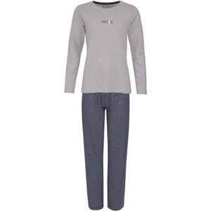 By Louise Dames Pyjama Set Lang - Grijs - Donkerblauw - Katoen - Gestreept