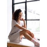 By Louise - Dames Nachthemd - Katoen - V-hals met Kant - Korte Mouwen