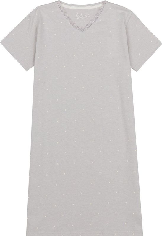 By Louise - Dames Nachthemd - Katoen - V-hals met Kant - Korte Mouwen