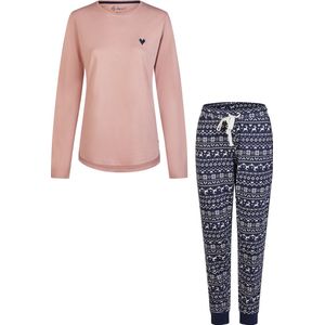 By Louise - Pyjama Set - Roze T-shirt en Blauwe Lange Broek - 100% Katoen