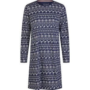 By Louise - Dames Nachthemd - Blauw - Lange Mouw - Winter Print