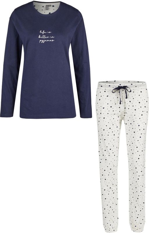 By Louise - Dames Pyjama Set - Blauw - Hartjes Print