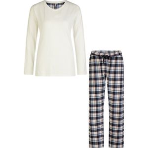 By Louise Dames Pyjama Set Met Flanellen Pyjamabroek Wit/Roze/Grijs - Maat XL