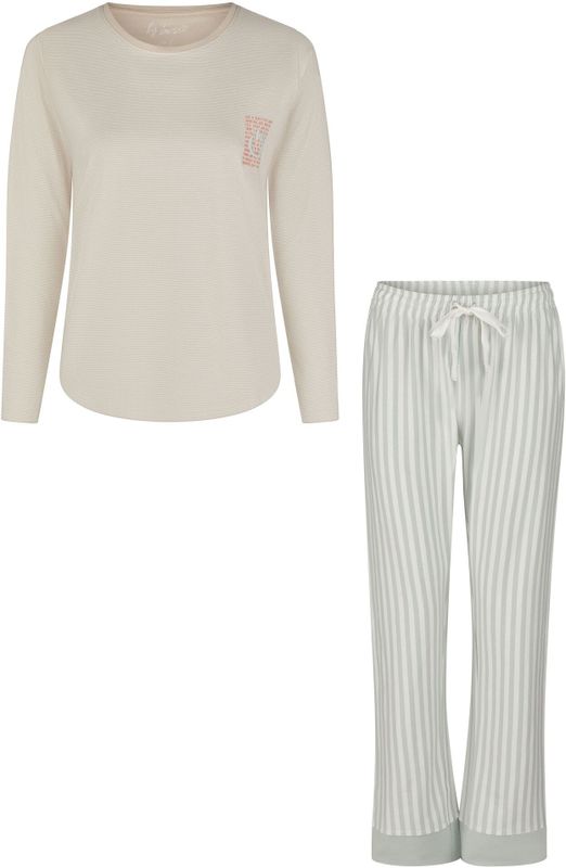 By Louise - Dames Pyjama Set - Beige/Mintgroen - 100% Katoen Single Jersey