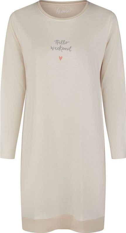 By Louise - Dames Nachthemd - Grijs - Lange Mouw - Gestreept