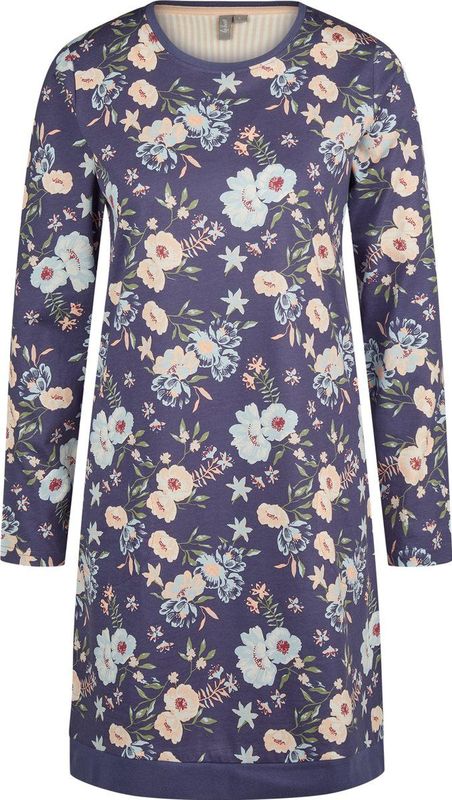 By Louise - Nachthemd - Donkerblauw - 100% Katoen - Bloemenprint