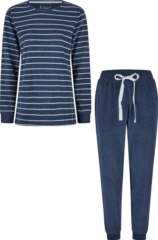 By Louise - Dames Winter Pyjama Set - Blauw - Katoen-Polyester Blend - Badstof, Vochtabsorberend