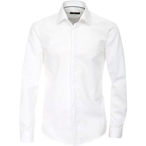 VENTI - Modern Fit - Smoking Overhemd - Wit - Dubbele Manchet en Kent Kraag - Strijkvrij