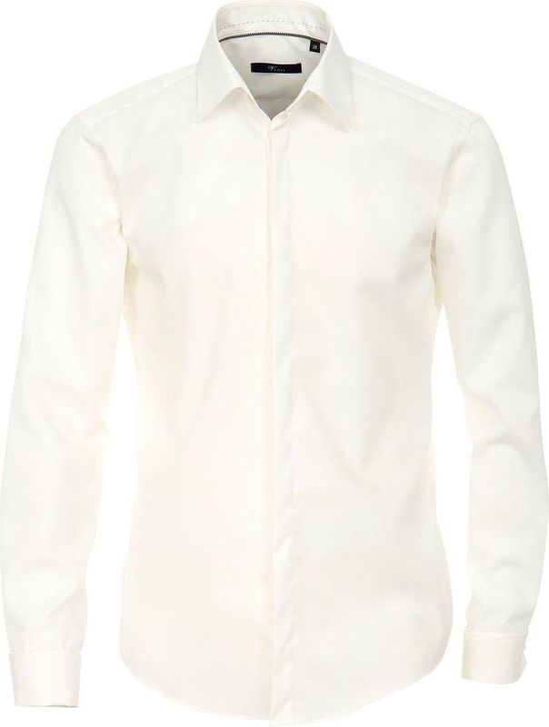 VENTI - Modern Fit - Overhemd - Beige - Dubbele Manchet en Kent Kraag - Strijkvrij