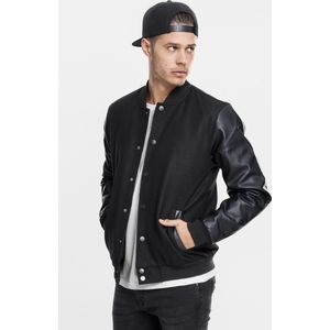 Urban Classics - Oldschool College - Jas - Zwart - Buitenmateriaal van Nylon en Kunstleer