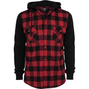 Urban Classics - Hooded Checked Flanell Sweat Sleeve Overhemd - Zwart/Rood