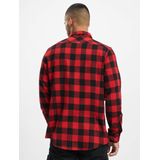 URBAN CLASSICS Heren flanellen overhemd met lange mouwen casual lang overhemd met knopen voor heren, normale pasvorm, flanel katoen, verkrijgbaar in verschillende kleuren, maten: XS - 5XL, Zwart/Rood,
