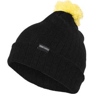 Urban Classics Unisex oorbeschermers wintermuts Neon Contrast Bobble Beanie, zwart/geel, Eén maat