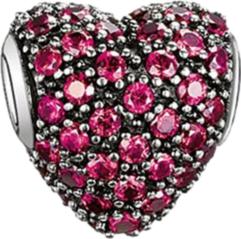 Thomas Sabo Vrouwen kraal hart rode stenen Karma kralen 925 sterling zilver K0084-639-10, Eén maat, 925 Sterling zilver, zwart, korund