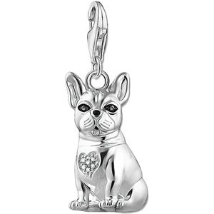 Thomas Sabo Charm-Anhänger französische Bulldogge aus 925er Sterlingsilber mit Zirkonia-Steinen, schwarze Augen und funkelndem Herz auf der Brust, Maße: 30 x 11 mm,1726-041-21