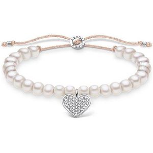 Thomas Sabo Armband witte parels met hart pavé, 925 sterling zilver, 13-20 cm lengte, 13,00-20,00 cm, Sterling zilver, Niet van toepassing.