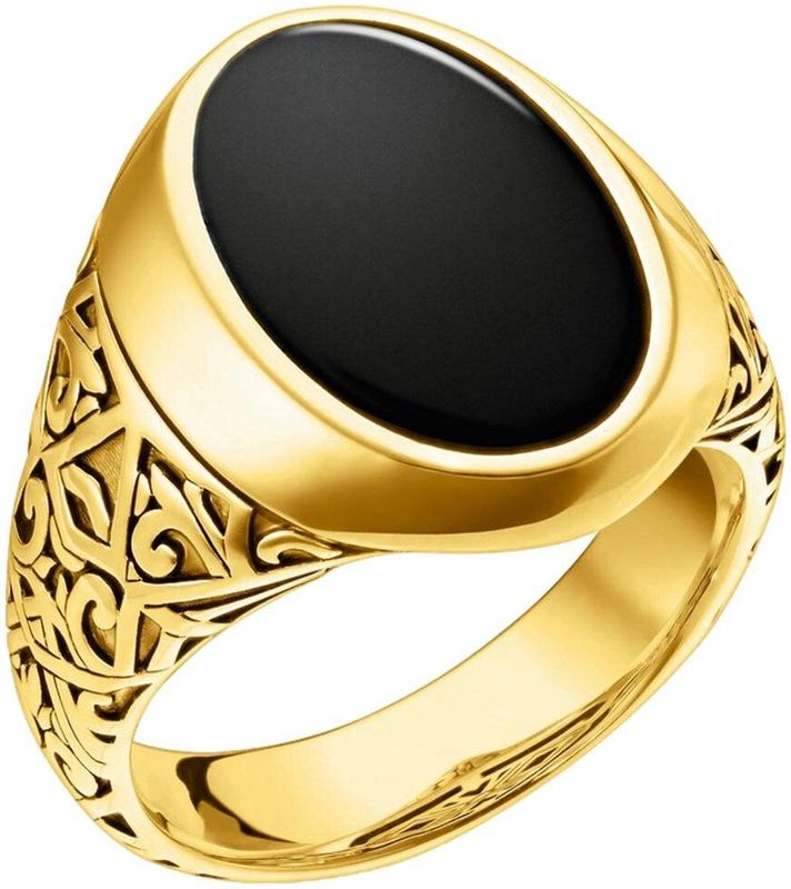 Ring - Geel Goud - Zilver - Zwarte Edelsteen