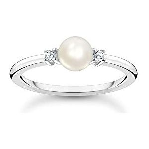 Thomas Sabo Damen Ring aus 925er Sterling-Silber mit einer Perle und weißen Steinen, Gr: 54, TR2370-167-14-54