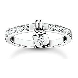 THOMAS SABO Sabo Damen Bandring mit beweglichem Schlossanhänger 925er Sterlingsilber mit weißen Zirkonia, Größe: 56, TR2371-051-14-56
