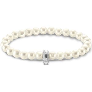 Thomas Sabo Damen Charm-Perlenarmband silber, mit schimmernden Süßwasserzuchtperlen, 925 Sterlingsilber, Länge: 15 cm, X0284-082-14-L15