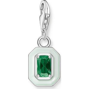 Thomas Sabo Charm-Anhänger grüner Stein aus hochwertigem 925er Sterlingsilber in pastelligem Hellgrün und dunkelgrünem Stein im Oktagonschliff, Maße: 24 x 9 mm,1917-496-6