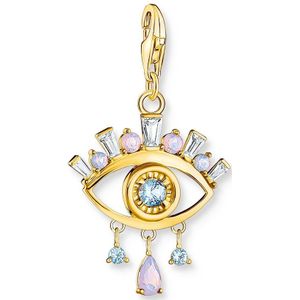 Thomas Sabo Charm-Anhänger blaues Auge aus hochwertigem 925er Sterlingsilber mit 750er Gelbgold-Vergoldung im Nazar-Auge-Design, Maße: 35 x 20 mm,1926-971-7