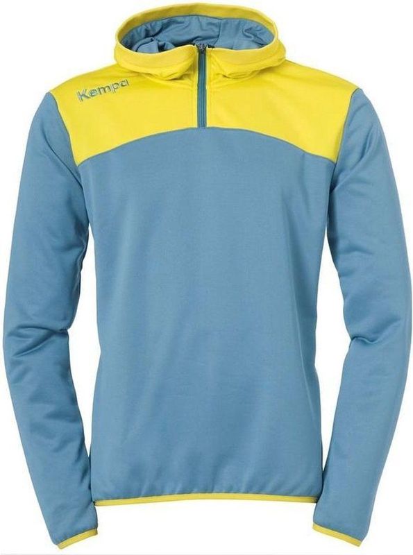 Kempa Emotion 2.0 Hoody met 1-4 Rits Kind Dove Blauw-Limoen Geel