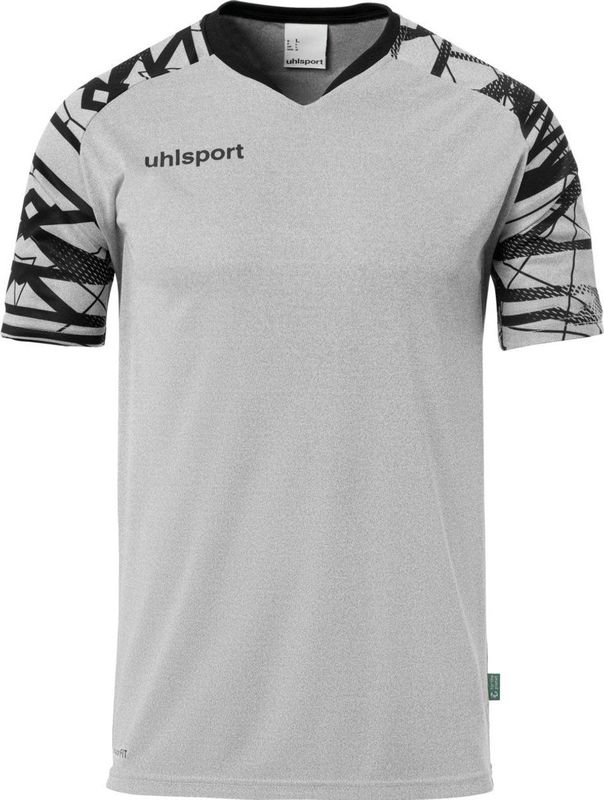 Uhlsport Goal 25 Shirt Korte Mouw Kinderen - Donkergrijs Gemeleerd / Zwart | Maat: 116