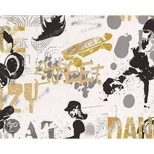 A.S. Creation 936261 Boys en Girls 4 Patroonbehang Street Art, metallic/zwart/wit/beige