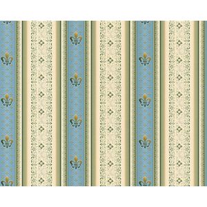 FRANSE LELIE MET KLASSIEKE STREEP BEHANG - Beige Blauw Groen - AS Creation Hermitage 10